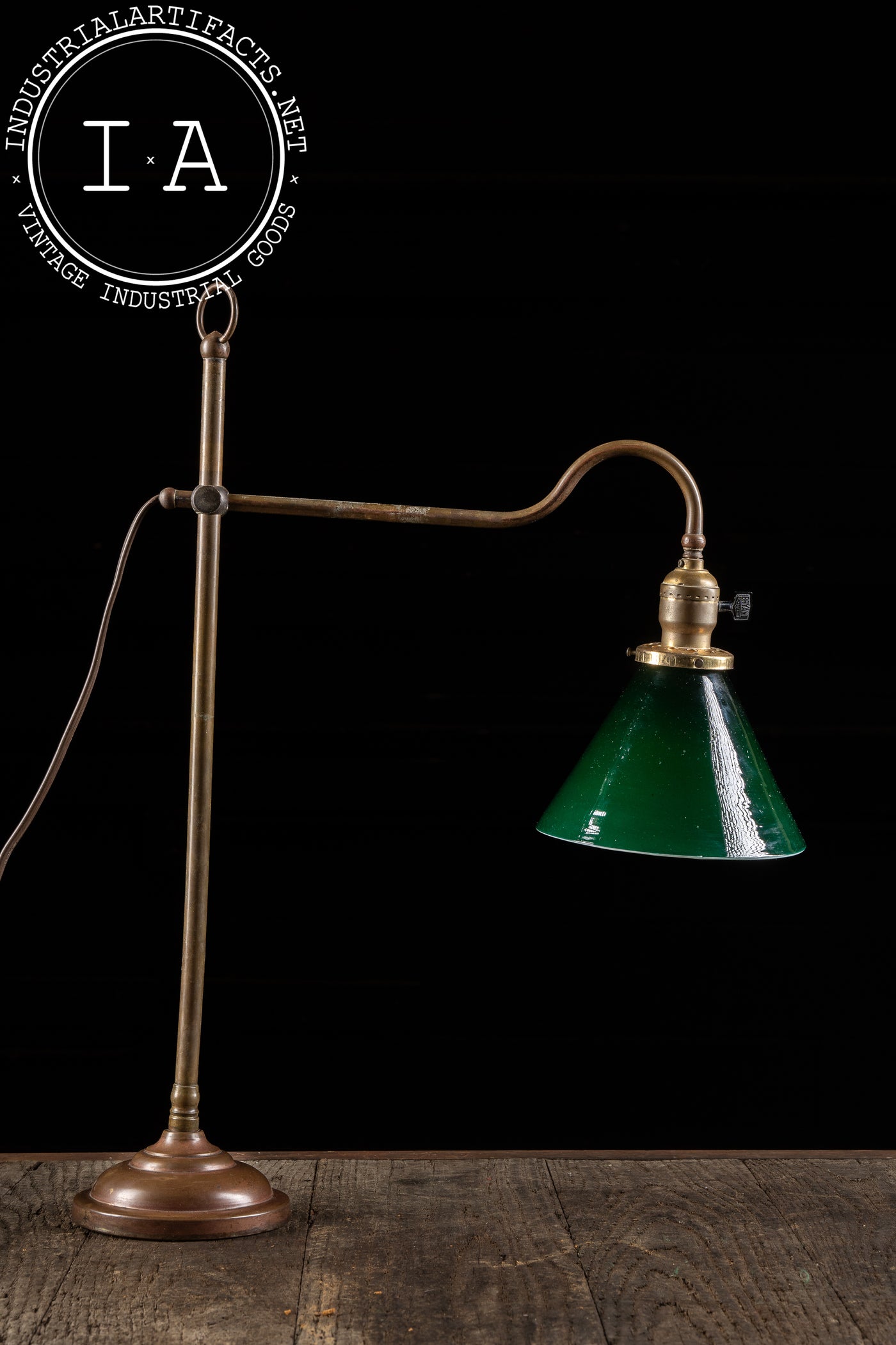 Antique Brass Faries Table Lamp With Verdelite Glass Shade