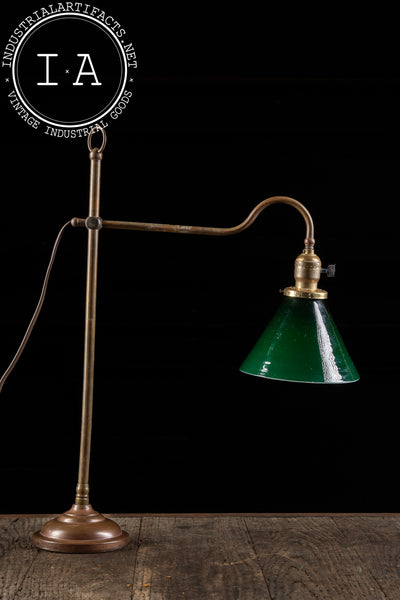 Antique Brass Faries Table Lamp With Verdelite Glass Shade