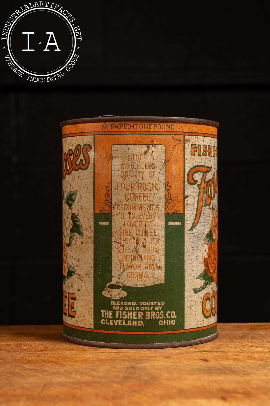 Early 20th Century Fisher's Four Roses Coffee Can – Industrial