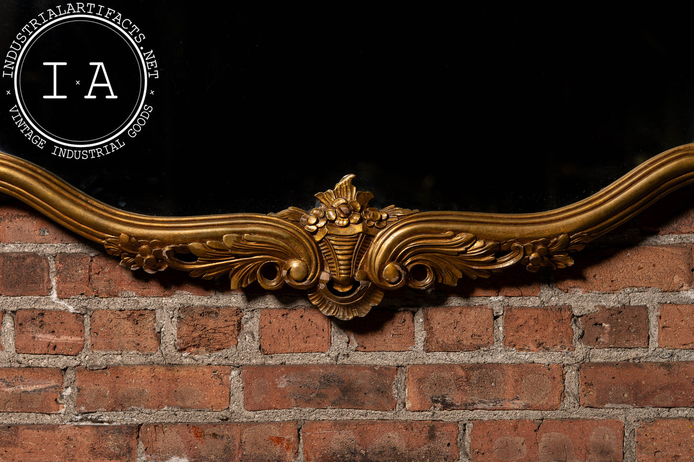 Antique Massive French Giltwood Mirror with Floral Crest