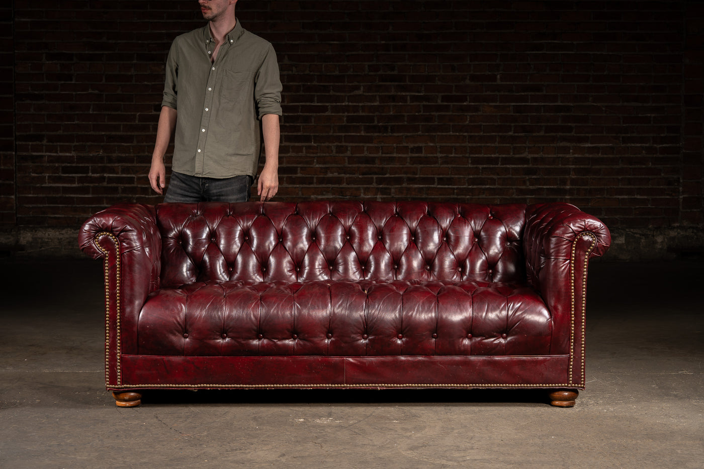 Vintage Tufted Leather Chesterfield Sofa in Oxblood