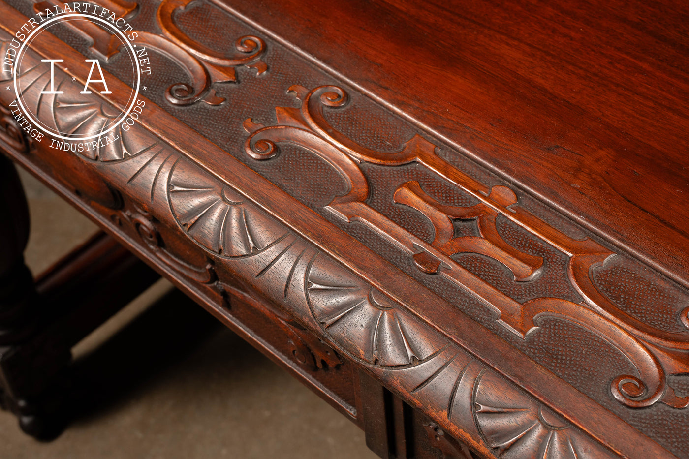 Early 20th Century Carved Mahogany Library Table