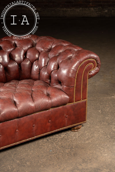 Tufted Leather Chesterfield Sofa in Burgundy