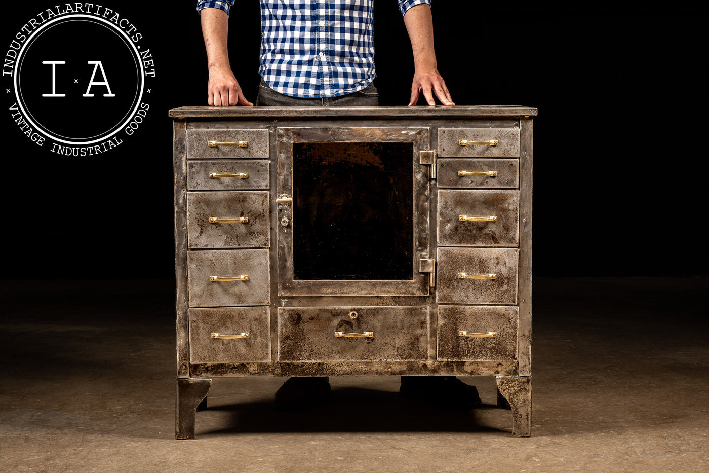 Early 20th Century Brushed Steel Medical Cabinet with Display Window