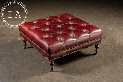 Large Tufted Leather Ottoman in Red