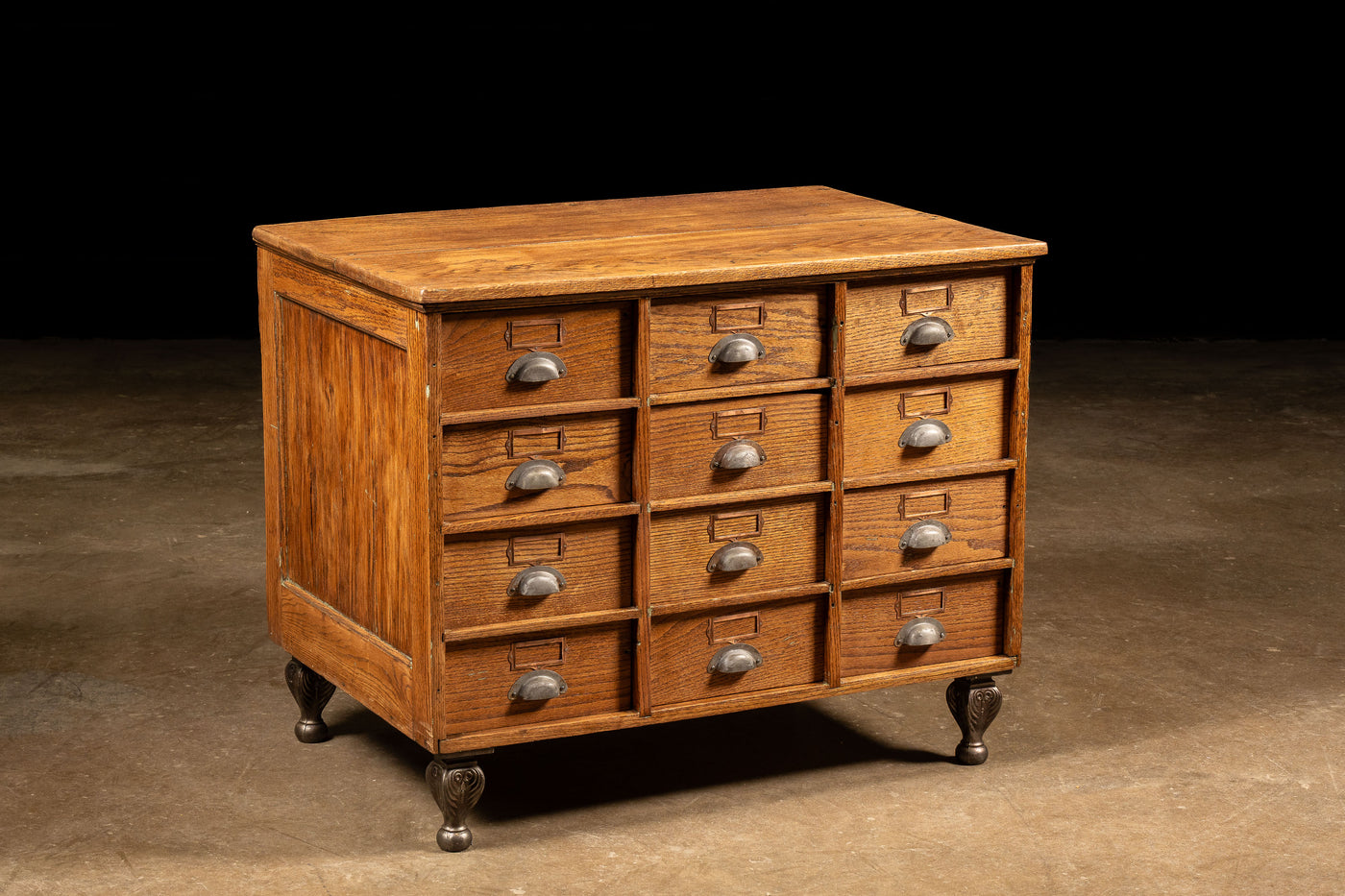 Antique Oak 12-Drawer Document Cabinet