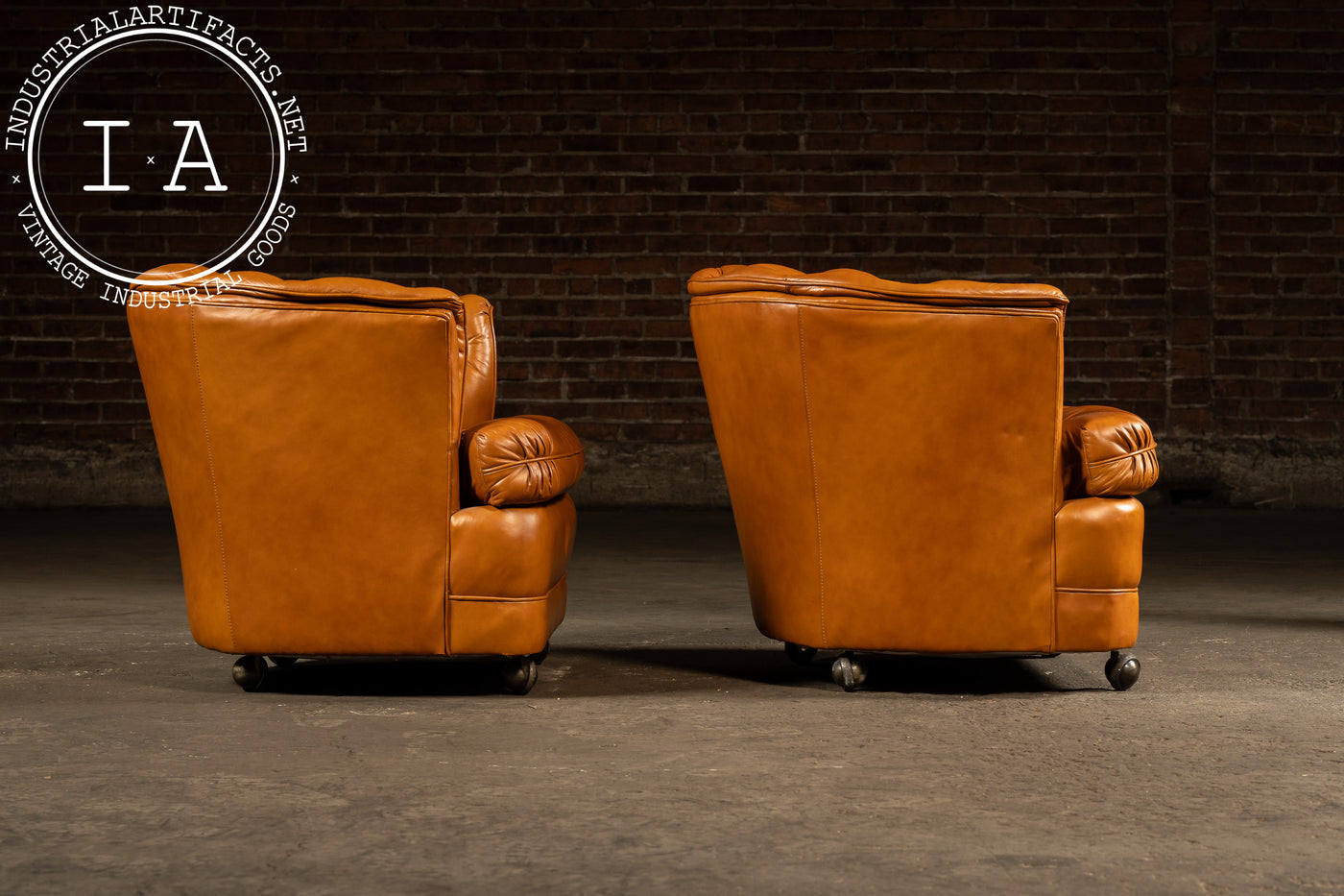 Pair of Tufted Barrel Back Leather Club Chairs by Classic Leather, Inc.