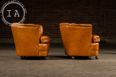 Pair of Tufted Barrel Back Leather Club Chairs by Classic Leather, Inc.