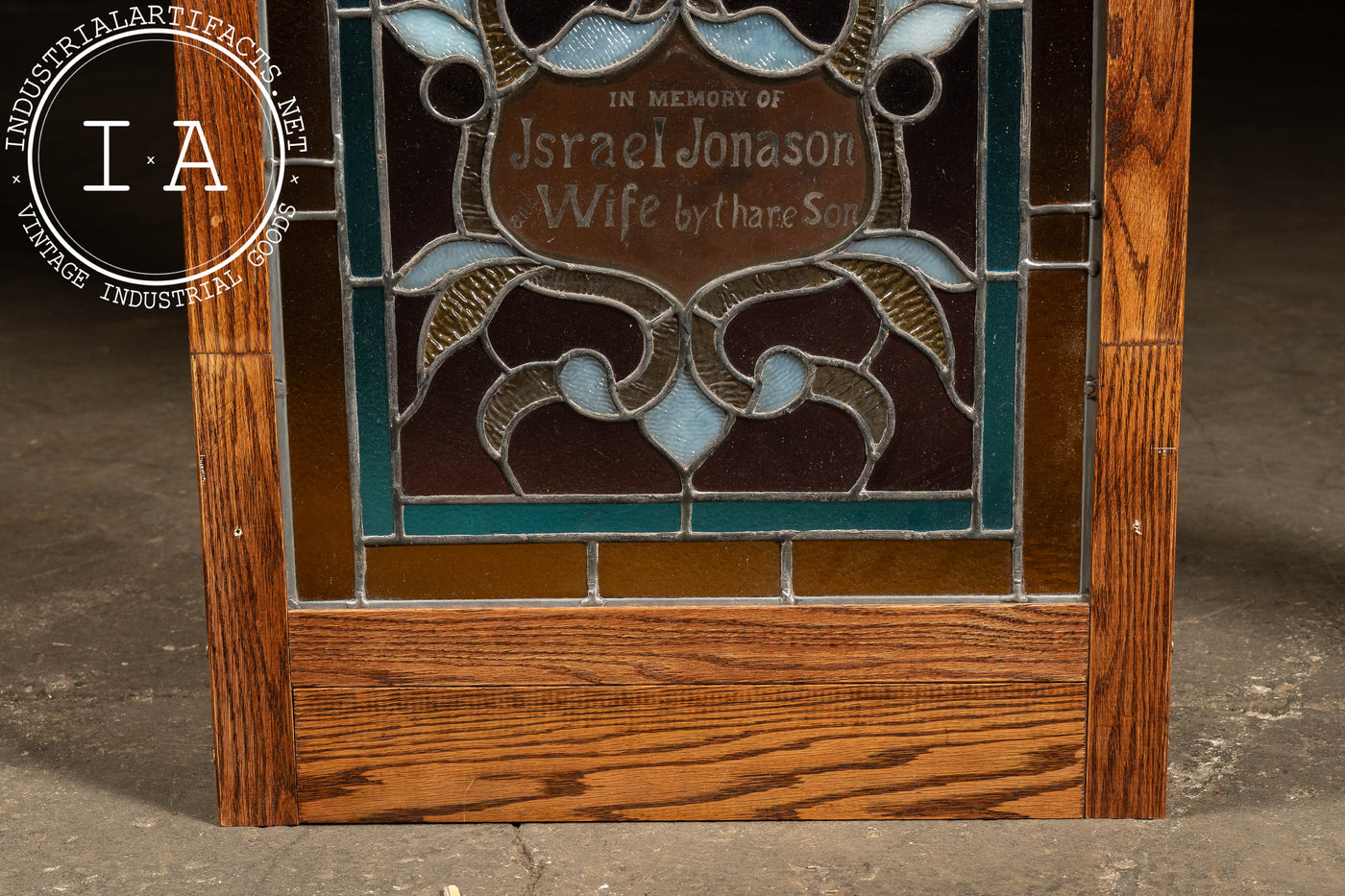 Late 19th Century Memorial Stained Glass Panel in Frame