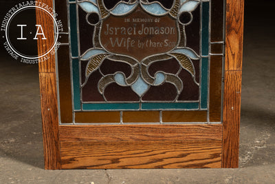 Late 19th Century Memorial Stained Glass Panel in Frame