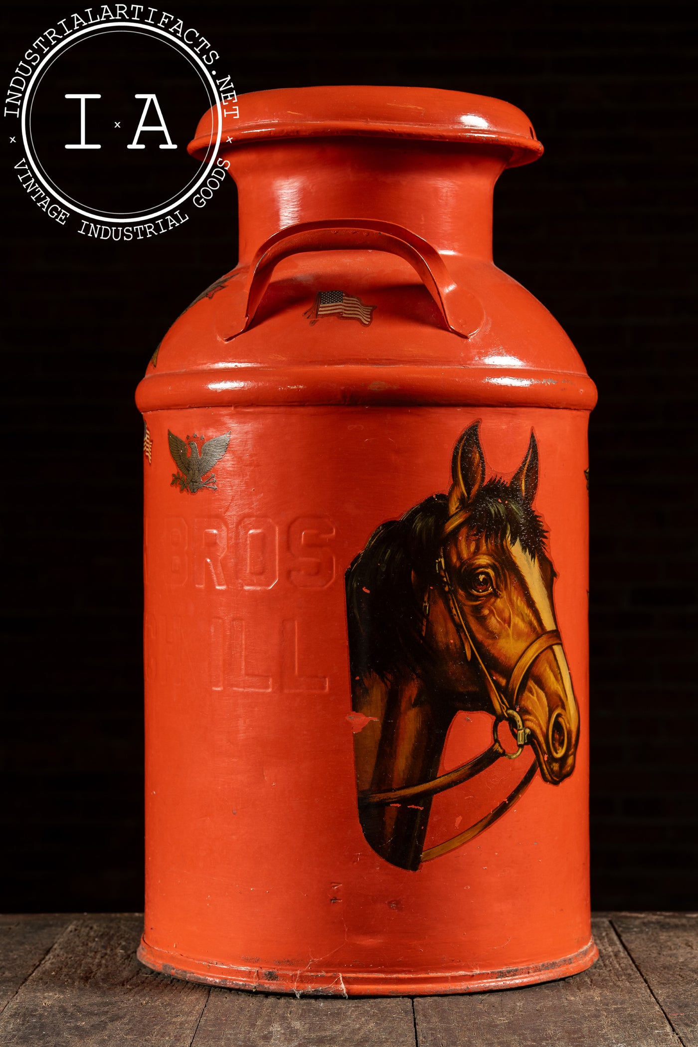Antique Oatman Bros. Painted Steel Milk Can