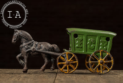 Antique Cast Iron Horse-Drawn Ice Wagon Toy