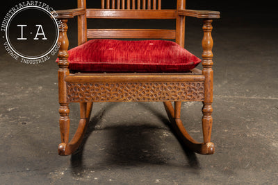 Antique Wooden Rocking Chair With Red Cushion
