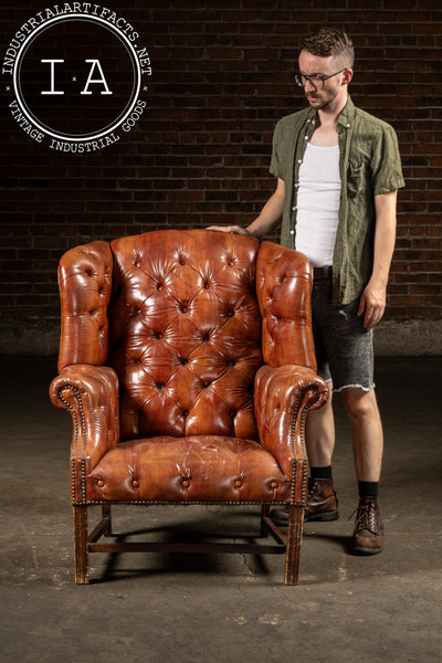 Tufted Vinyl Chesterfield Wingback Armchair in Brown