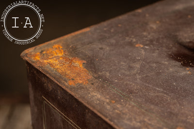 Antique 3-Drawer Heavy Riveted Steel Strongbox with Japanned Handles