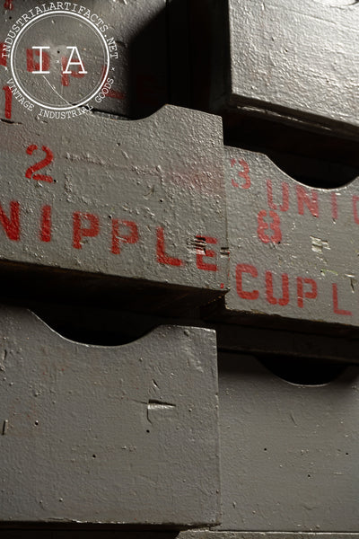 Antique Industrial Hardware Cabinet In Grey