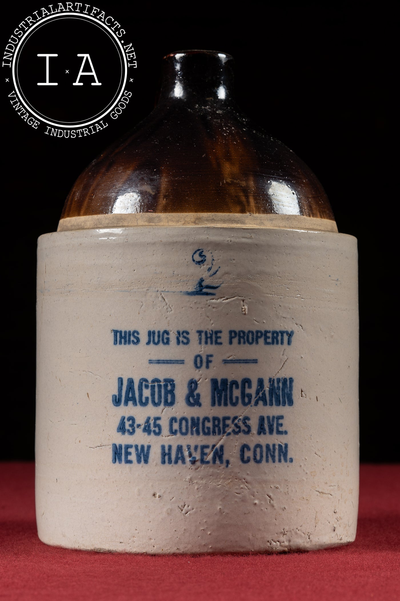 Late 19th Century Stoneware Whiskey Jug by Jacob & McCann