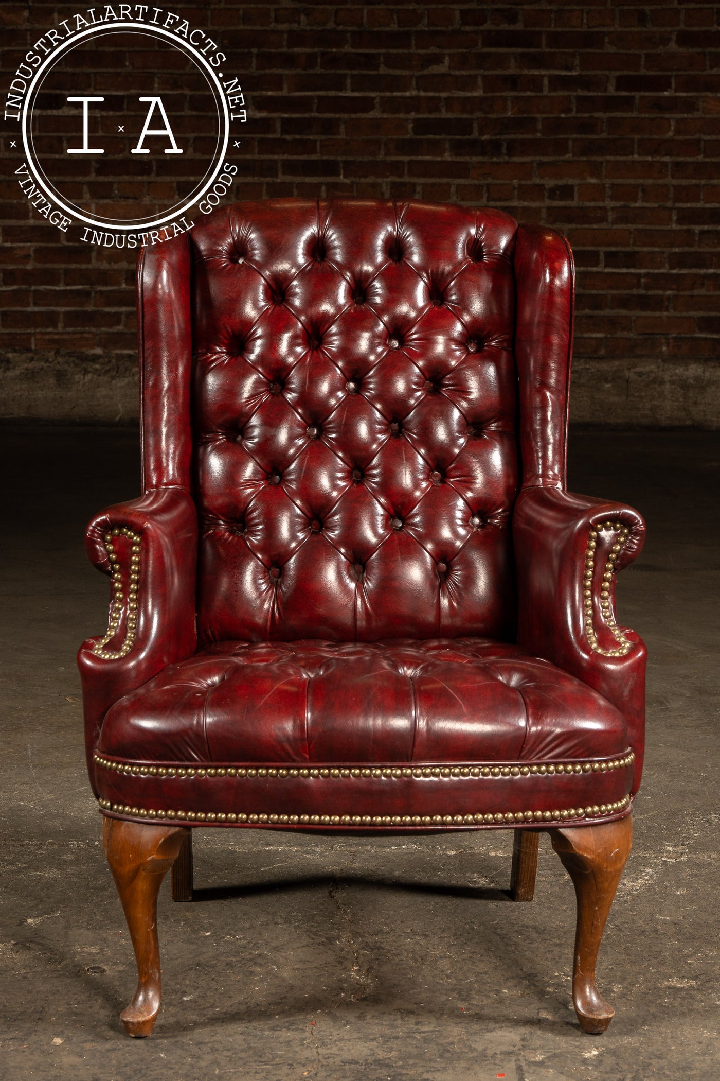 Vintage Tufted Leather Wingback Chesterfield Armchair in Oxblood