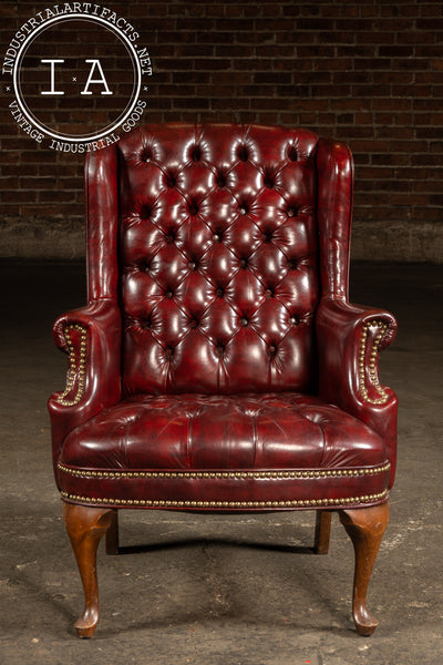 Vintage Tufted Leather Wingback Chesterfield Armchair in Oxblood