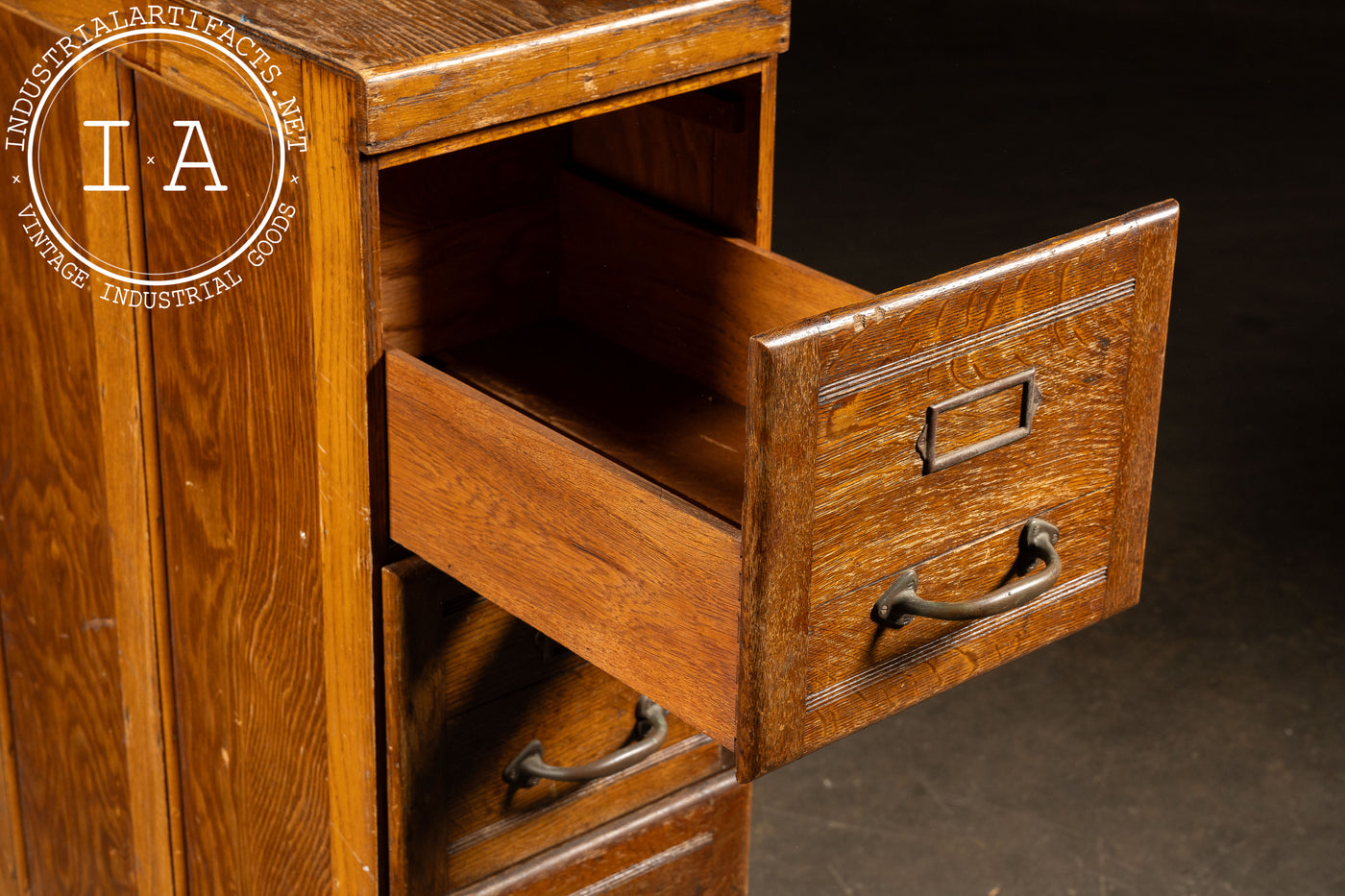 Antique Oak 4-Drawer Filing Cabinet