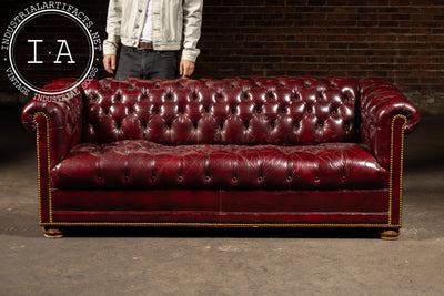 Tufted Leather Chesterfield Sofa in Burgundy