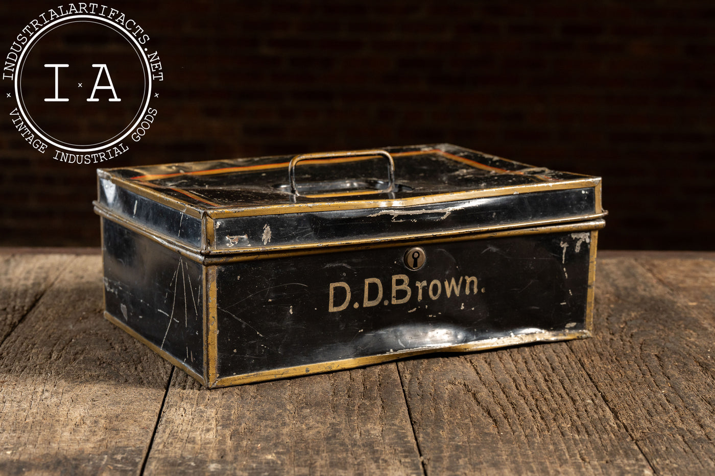 Late 19th Century Tin Lithographed Lock Box – D.D. Brown, Mayor of DeKalb, IL