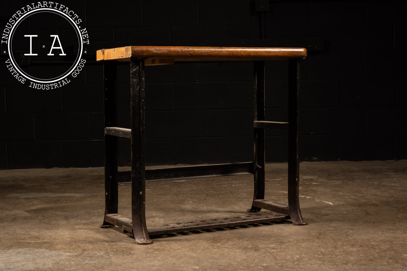 Vintage Industrial Butcher Block Table with Cast Iron Legs