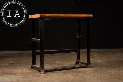 Vintage Industrial Butcher Block Table with Cast Iron Legs