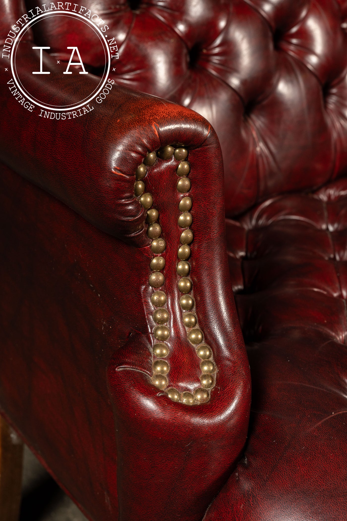 Vintage Tufted Leather Wingback Chesterfield Armchair in Oxblood