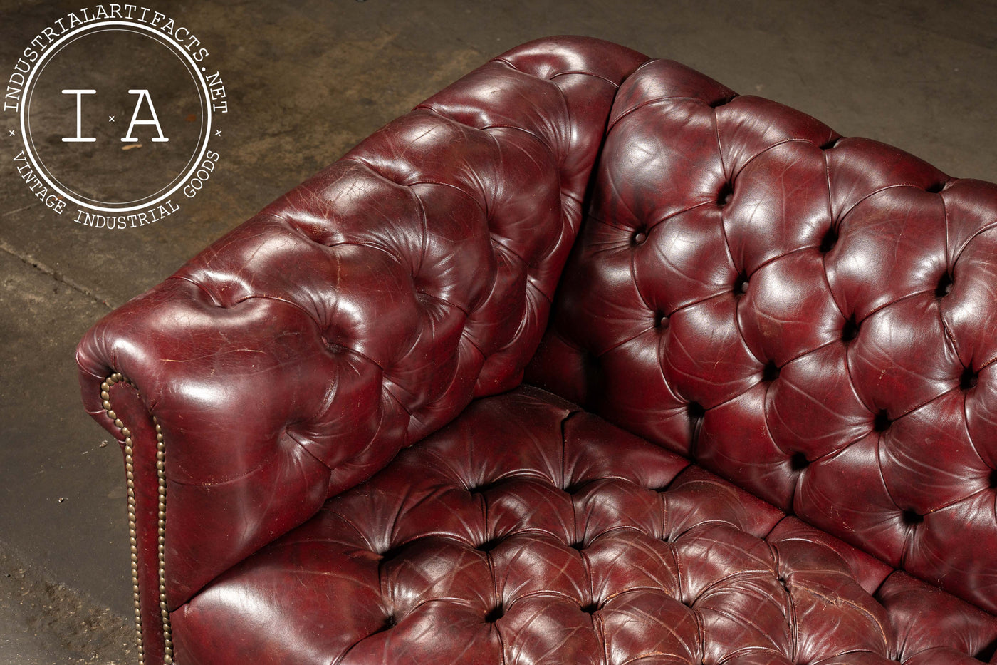 Vintage Tufted Chesterfield Sofa in Burgundy
