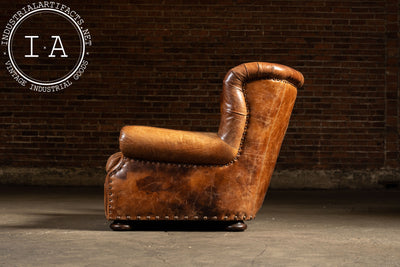 Full Grain Leather Churchill Chair with Ottoman by King Hickory in Brown
