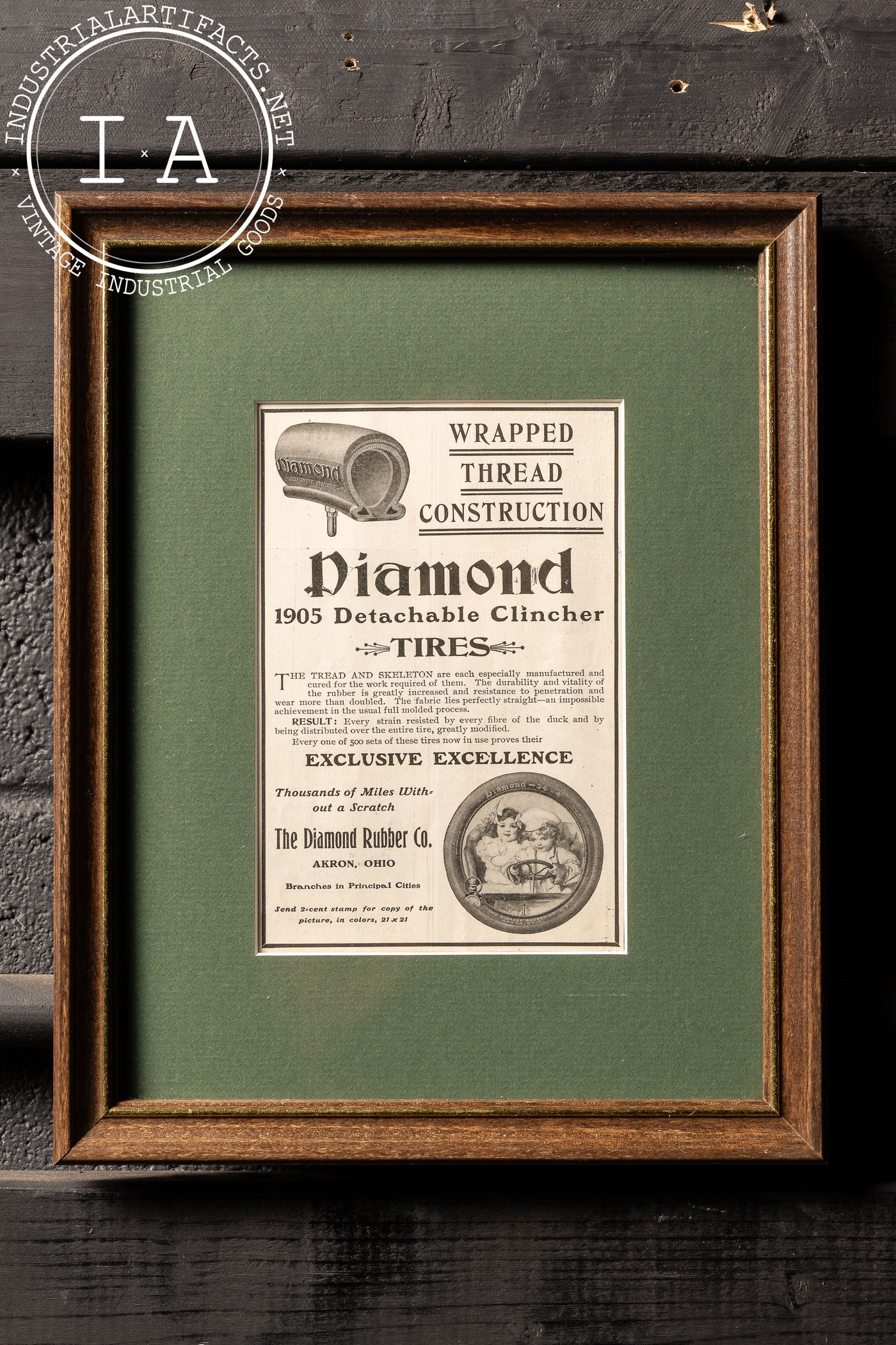 Early 20th Century Framed Diamond Tires Advertisement