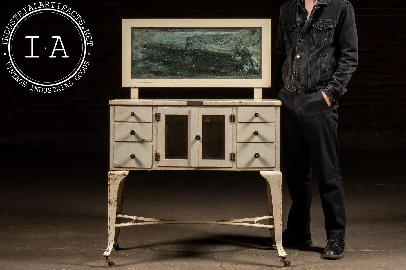 Early 20th Century Medical Sideboard Cabinet With Mirror