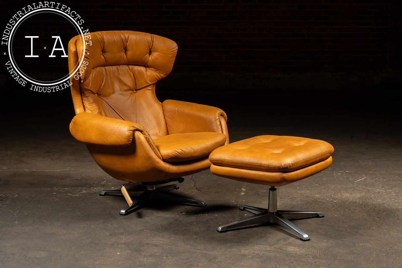 Modernist Scandinavian Armchair with Ottoman by Overman in Orange