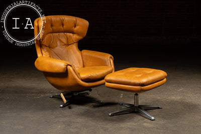 Modernist Scandinavian Armchair with Ottoman by Overman in Orange