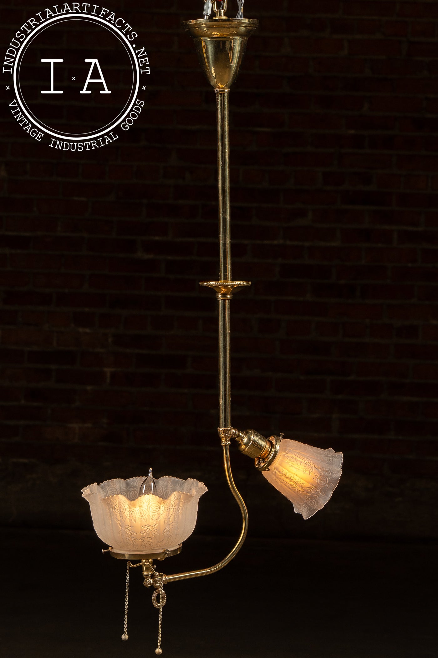 Early 20th Century Brass Pendant with Embossed Glass Shades