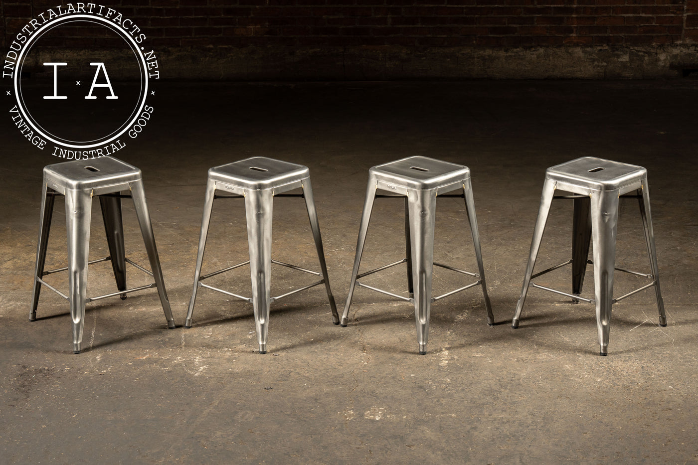 Set of Four Industrial Metal Stools by Tolix