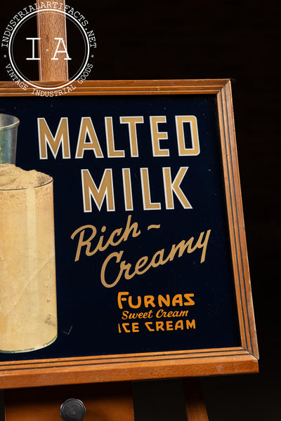 Vintage Furnas Ice Cream Co. Malted Milk Framed Cardstock Sign