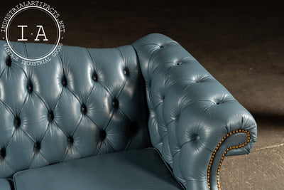 Vintage Tufted Leather Chesterfield Sofa in Blue