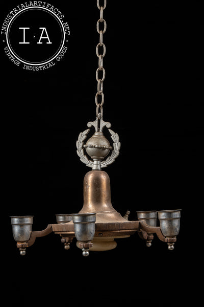 Five-Socket Nickel-Plated Art Deco Lighting Fixture