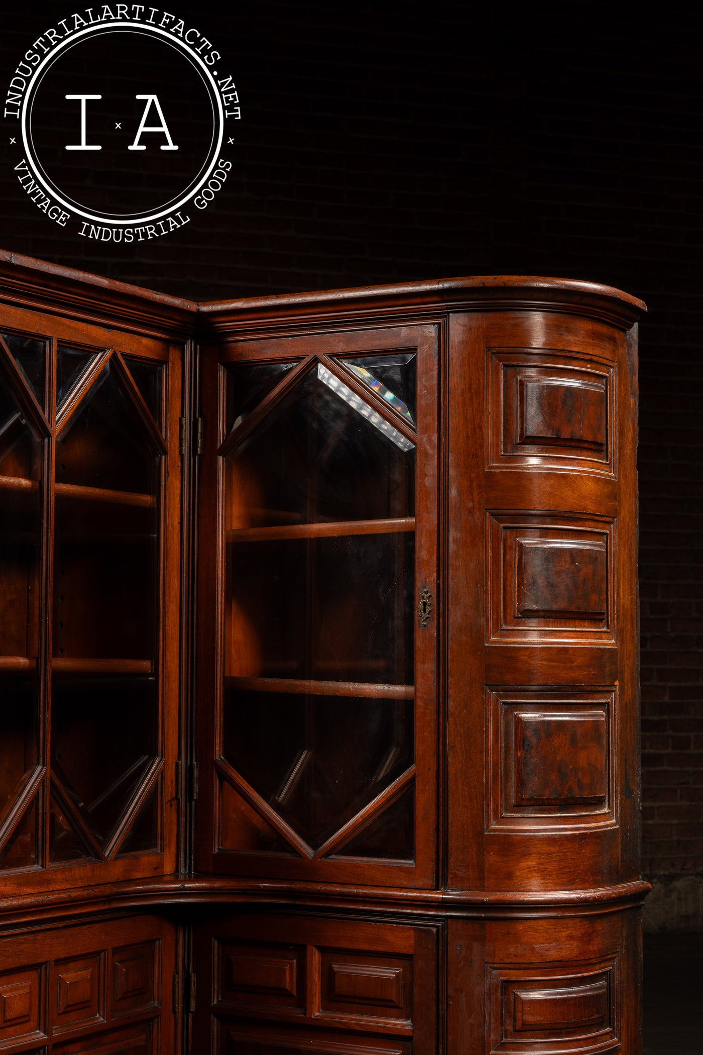 c. 1850 English Mahogany Renaissance Revival Corner Library Cabinet