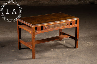 Early 20th Arts & Crafts Oak Library Table with Glass Top by Limbert