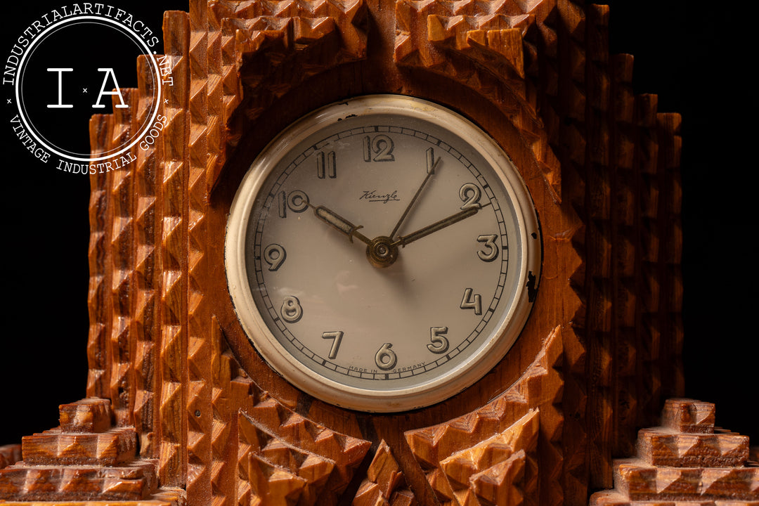 Vintage Black Forest Tramp Art Uranium Mantel Clock – Industrial