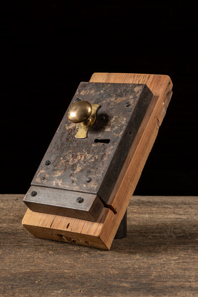 19th Century Mortise Lock Demonstration Model with Brass Knob and Skeleton Key