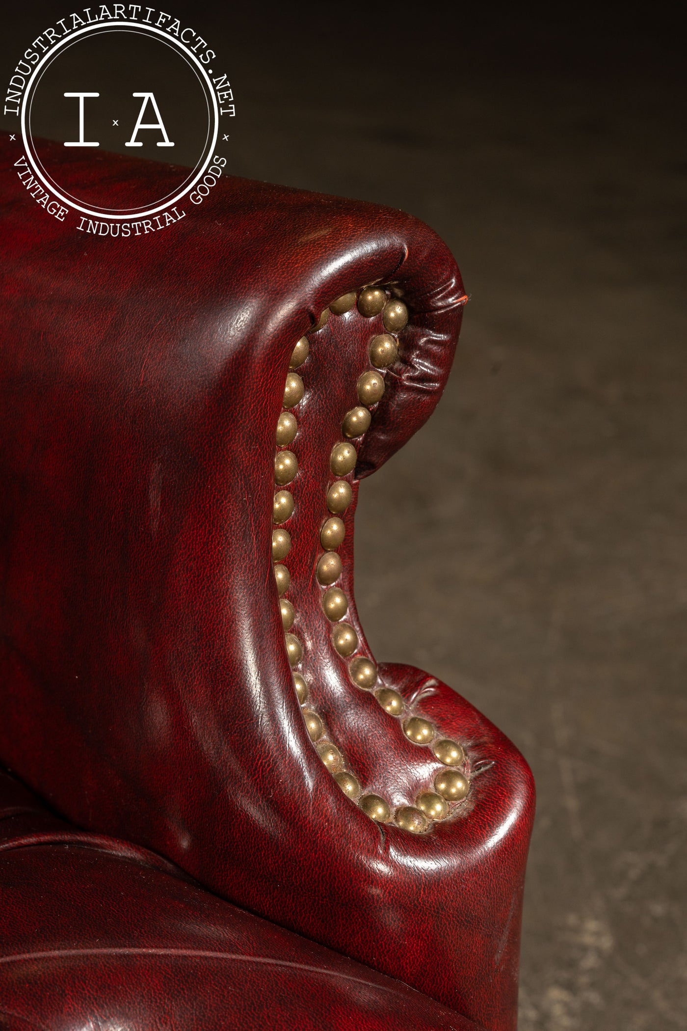 Vintage Tufted Leather Wingback Chesterfield Armchair in Oxblood