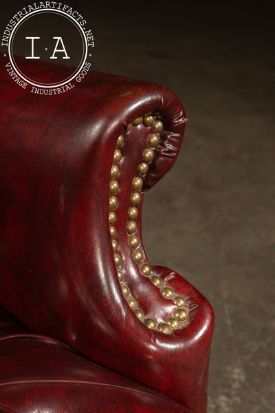 Vintage Tufted Leather Wingback Chesterfield Armchair in Oxblood
