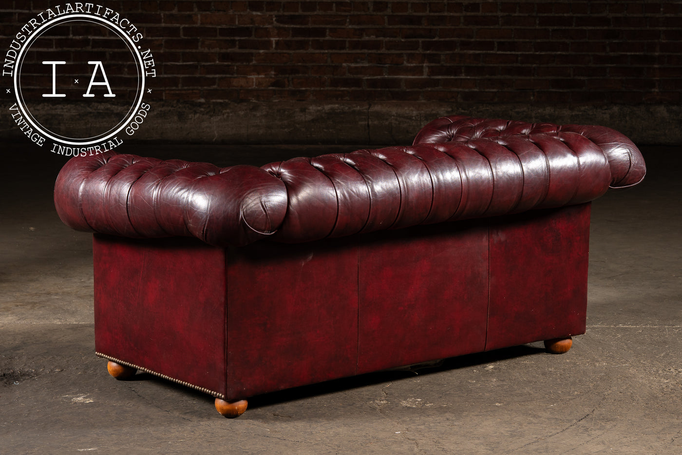 Tufted Leather Chesterfield Loveseat in Oxblood