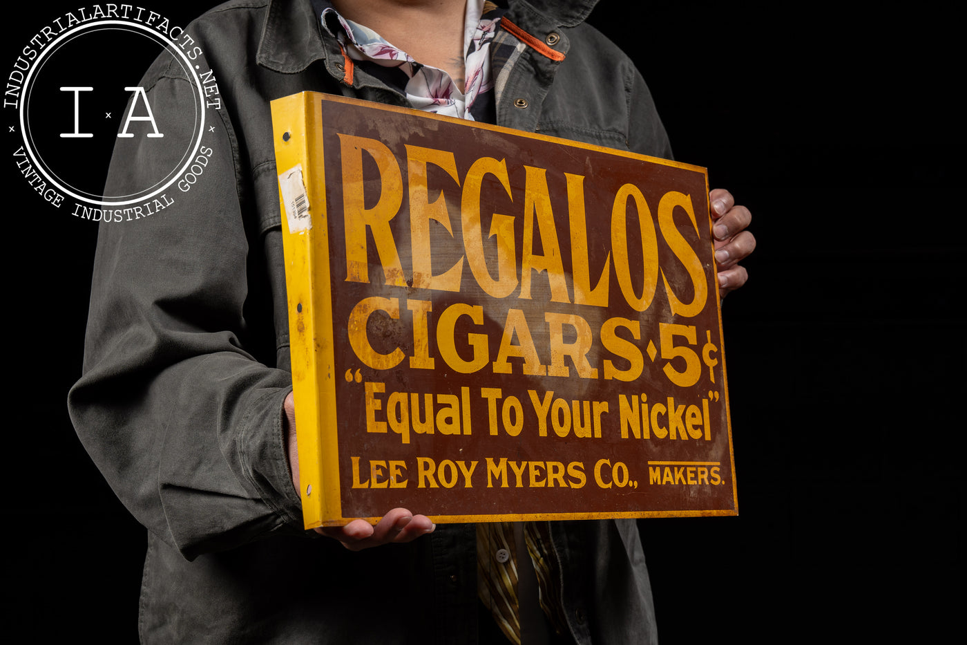 Antique Regalos Cigars Double-Sided Tin Flange Sign