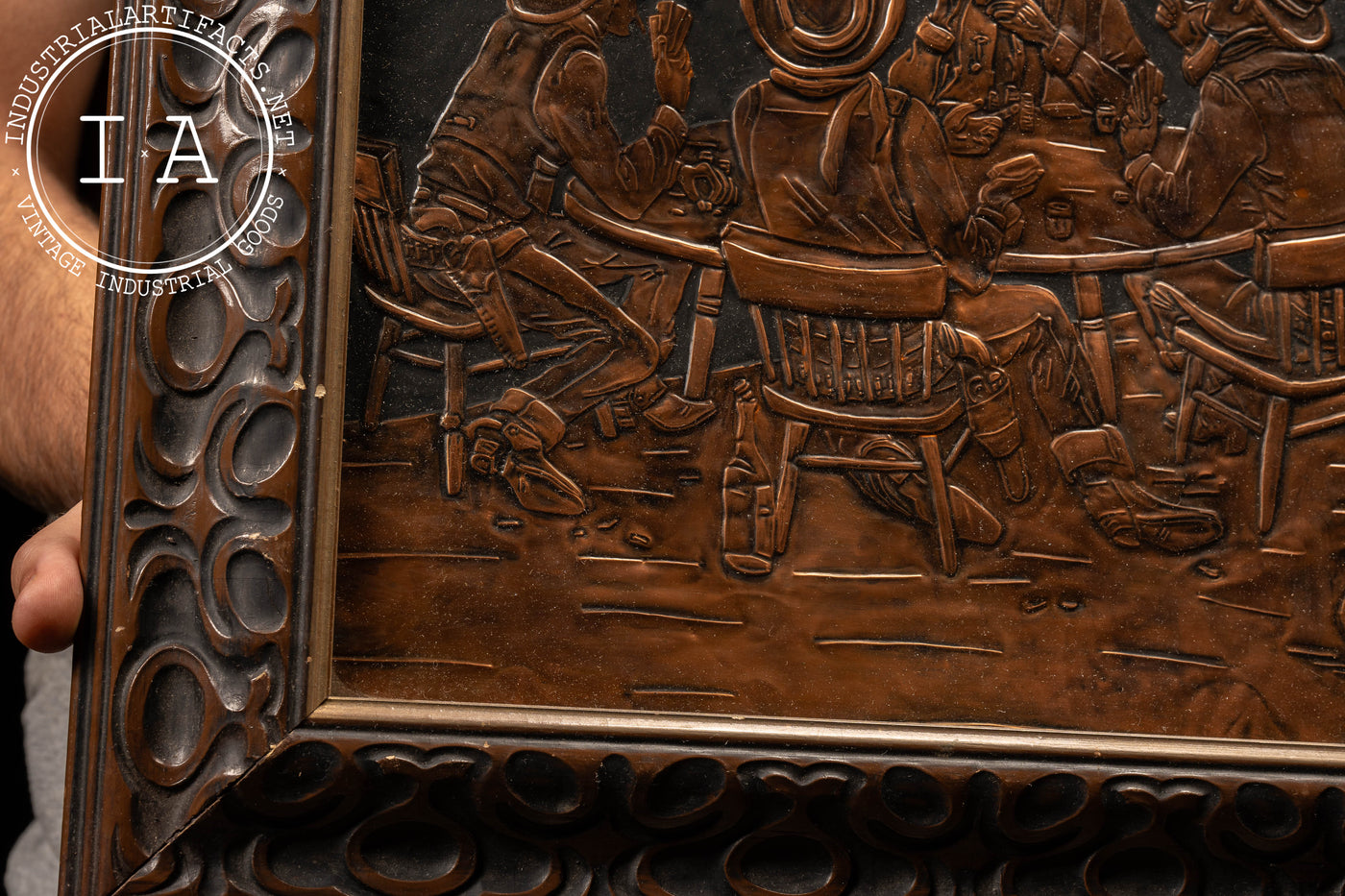 Cowboys Gambling | Framed Repoussé Copper Art Piece