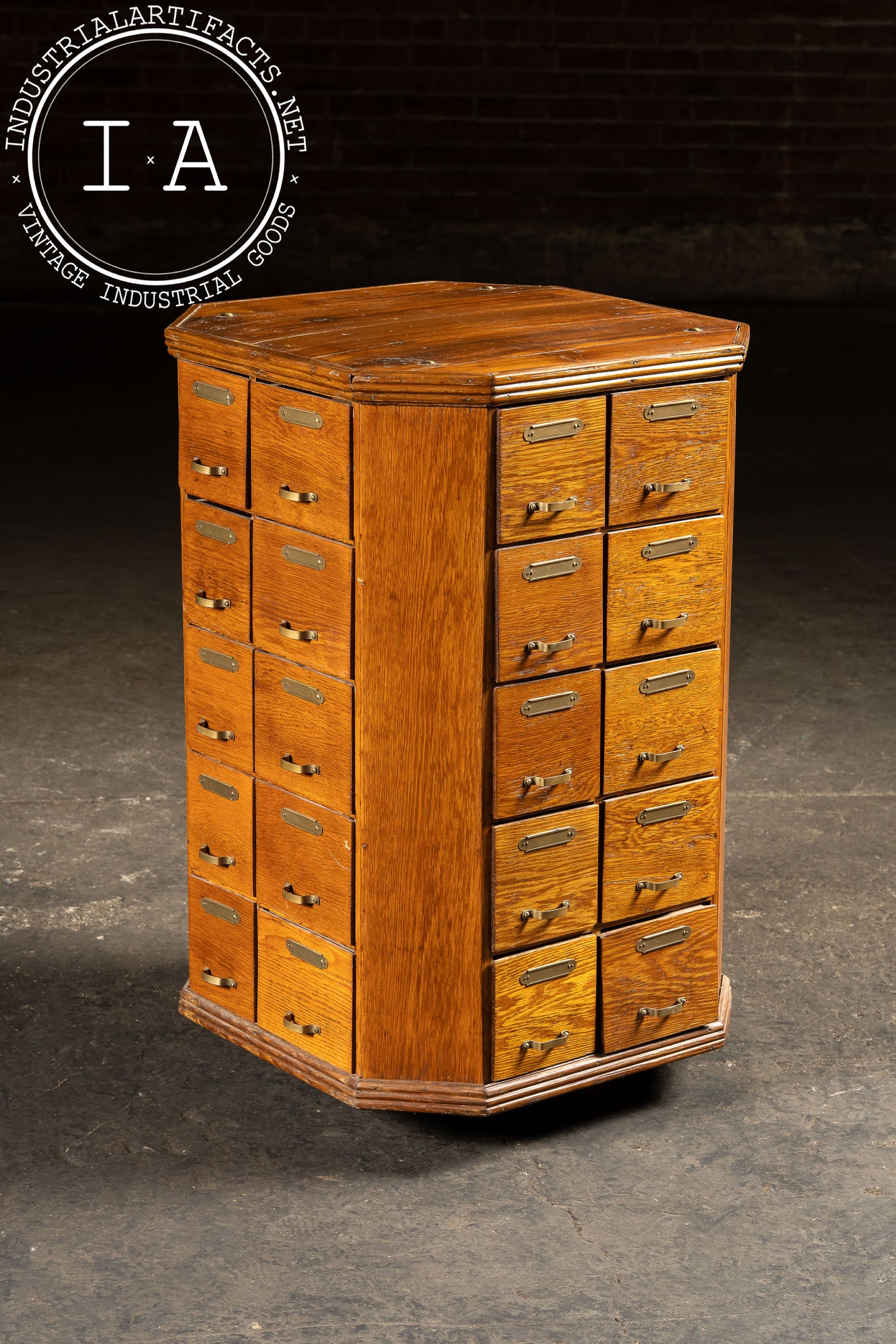 Early 20th Century Oak 40-Drawer Revolving Parts Cabinet